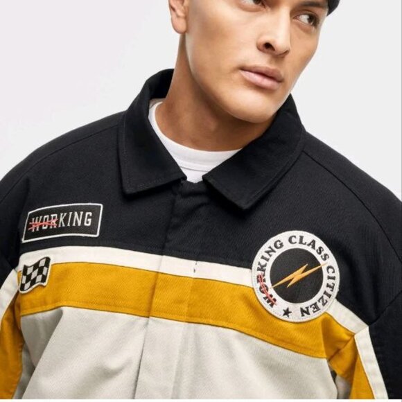 $190 MODE OF ONE Men's Twill Racer Jacket, Exclusively Dark Ecru Size XXL - Picture 3 of 4